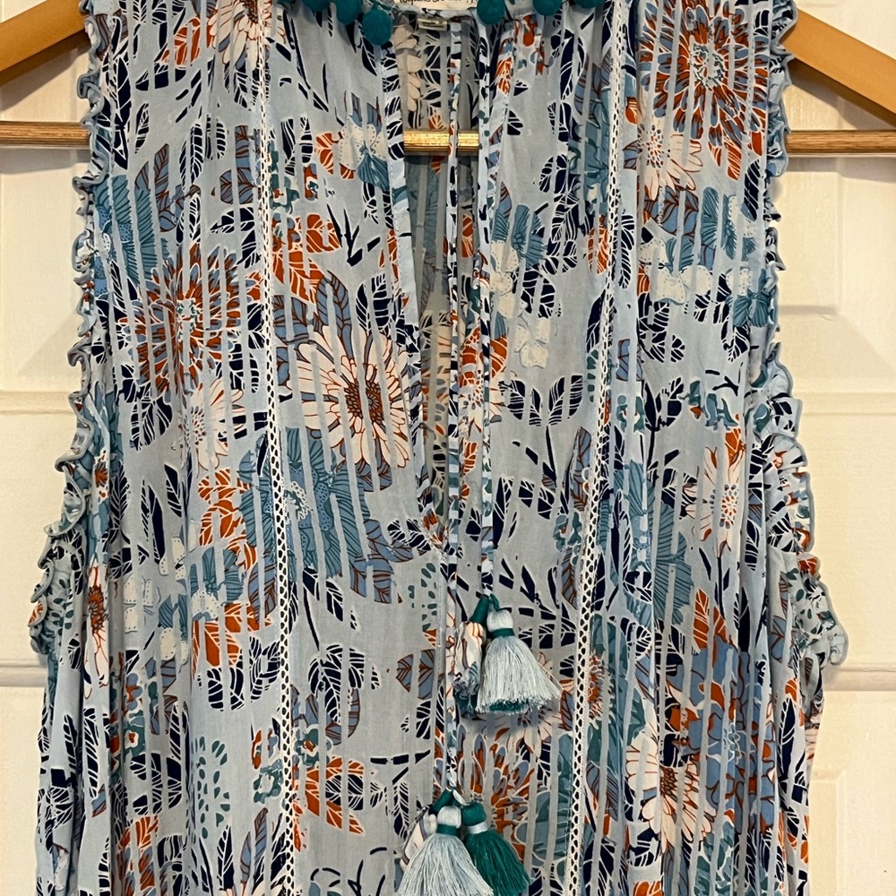 Poupette St Barth Clara Blue Floral Sleeveless Dress - Picture 3 of 5